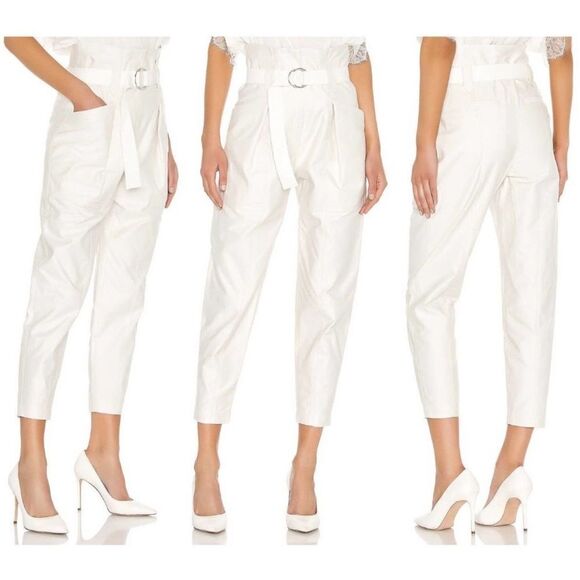 NEW IRO Cursola Belted Paperbag Waist Ankle Pants Cloudy White Size 2 - Picture 3 of 13